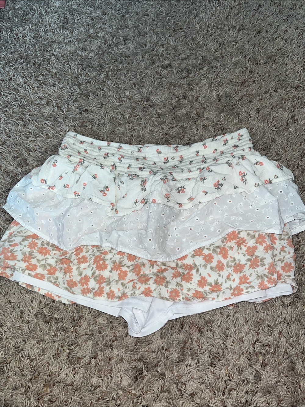 White & Coral Floral Tiered Ruffle Skort